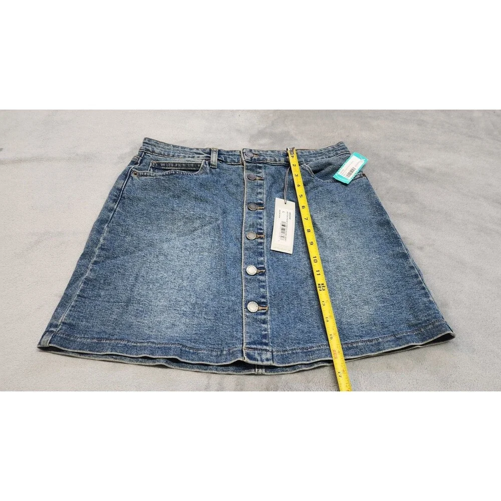 NWT Womens Large Just USA Light Wash Button‎ Front Stretch Aline Skirt